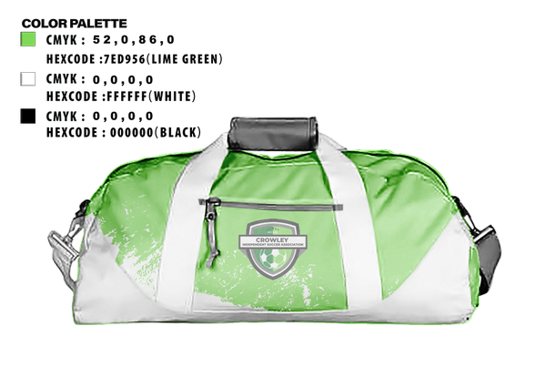 Duffle Bag, Crowley Independent Soccer Association, Men's Soccer, Teamtime, Team time, sublimation, custom sports apparel, team uniforms, spirit wear, spiritwear, sports uniforms, custom shirts, team store, custom team store, fundraiser sports, apparel fundraiser