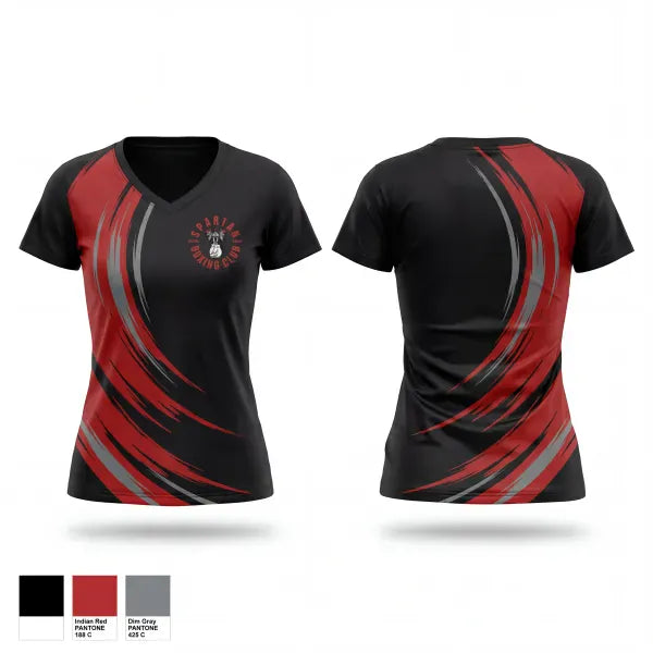 Womens Short Sleeve Vneck Shirt, Spartan Boxing, Wrestling, Teamtime, Team time, sublimation, custom sports apparel, team uniforms, spirit wear, spiritwear, sports uniforms, custom shirts, team store, custom team store, fundraiser sports, apparel fundraiser