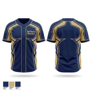 Full Button Baseball Jersey, Del Norte Warriors, Baseball, Teamtime, Team time, sublimation, custom sports apparel, team uniforms, spirit wear, spiritwear, sports uniforms, custom shirts, team store, custom team store, fundraiser sports, apparel fundraiser
