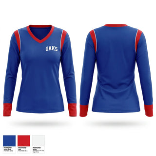 Womens Long Sleeve Vneck Shirt, Oaks, Women's Basketball, Teamtime, Team time, sublimation, custom sports apparel, team uniforms, spirit wear, spiritwear, sports uniforms, custom shirts, team store, custom team store, fundraiser sports, apparel fundraiser