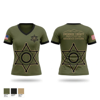 Womens Short Sleeve Vneck Shirt, Cherokee County Sheriffs Office Narcotics Division, Police, Teamtime, Team time, sublimation, custom sports apparel, team uniforms, spirit wear, spiritwear, sports uniforms, custom shirts, team store, custom team store, fundraiser sports, apparel fundraiser