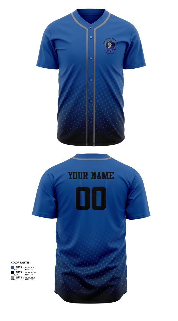 Full Button Baseball Jersey, Inspiration Mountain Knights, Baseball, Teamtime, Team time, sublimation, custom sports apparel, team uniforms, spirit wear, spiritwear, sports uniforms, custom shirts, team store, custom team store, fundraiser sports, apparel fundraiser