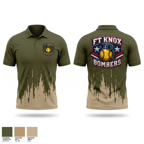 Short Sleeve Performance Polo, Fort Knox Bombers, Softball, Teamtime, Team time, sublimation, custom sports apparel, team uniforms, spirit wear, spiritwear, sports uniforms, custom shirts, team store, custom team store, fundraiser sports, apparel fundraiser