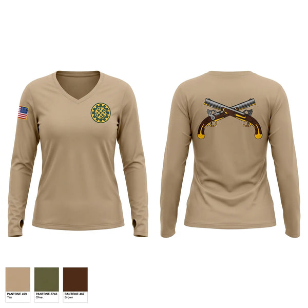 Womens Long Sleeve Vneck Shirt, 210 MP BN, Army, Teamtime, Team time, sublimation, custom sports apparel, team uniforms, spirit wear, spiritwear, sports uniforms, custom shirts, team store, custom team store, fundraiser sports, apparel fundraiser
