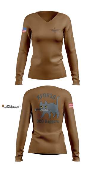 Womens Long Sleeve Vneck Shirt, DCO Daggers, National Guard, Teamtime, Team time, sublimation, custom sports apparel, team uniforms, spirit wear, spiritwear, sports uniforms, custom shirts, team store, custom team store, fundraiser sports, apparel fundraiser
