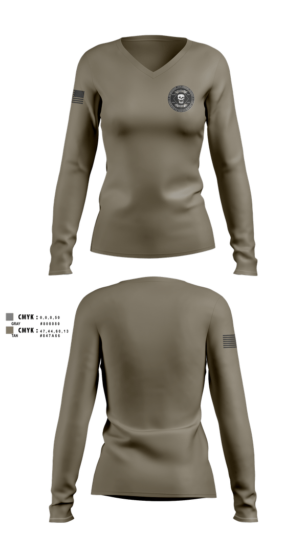 Womens Long Sleeve Vneck Shirt, Dco 1/37 AR, Army, Teamtime, Team time, sublimation, custom sports apparel, team uniforms, spirit wear, spiritwear, sports uniforms, custom shirts, team store, custom team store, fundraiser sports, apparel fundraiser