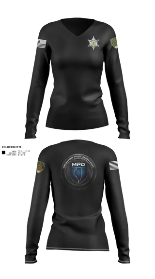 Womens Long Sleeve Vneck Shirt, Manhattan Police Department, Police, Teamtime, Team time, sublimation, custom sports apparel, team uniforms, spirit wear, spiritwear, sports uniforms, custom shirts, team store, custom team store, fundraiser sports, apparel fundraiser