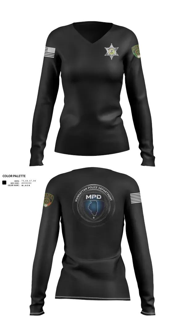 Womens Long Sleeve Vneck Shirt, Manhattan Police Department, Police, Teamtime, Team time, sublimation, custom sports apparel, team uniforms, spirit wear, spiritwear, sports uniforms, custom shirts, team store, custom team store, fundraiser sports, apparel fundraiser