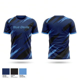 Soft Poly Tee Cotton Like Feel, Blue Devils, Baseball, Teamtime, Team time, sublimation, custom sports apparel, team uniforms, spirit wear, spiritwear, sports uniforms, custom shirts, team store, custom team store, fundraiser sports, apparel fundraiser
