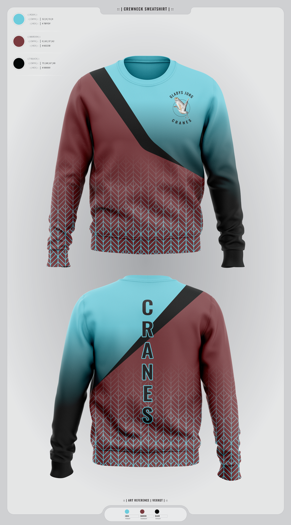 Crew Neck Sweatshirt, Cranes, Spirit Store, Teamtime, Team time, sublimation, custom sports apparel, team uniforms, spirit wear, spiritwear, sports uniforms, custom shirts, team store, custom team store, fundraiser sports, apparel fundraiser