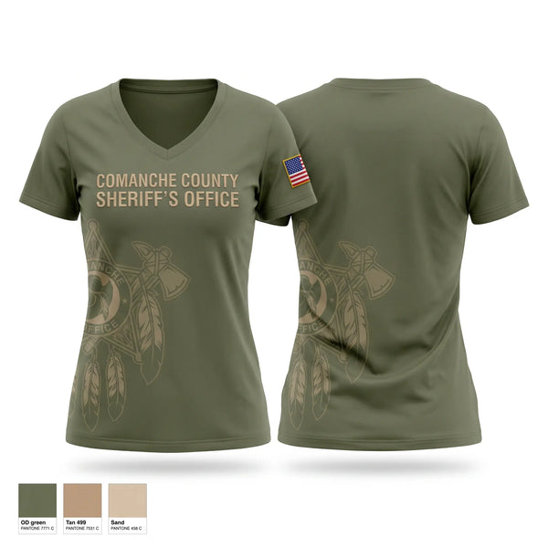 Womens Short Sleeve Vneck Shirt, Comanche County Sheriffs Office, Police, Teamtime, Team time, sublimation, custom sports apparel, team uniforms, spirit wear, spiritwear, sports uniforms, custom shirts, team store, custom team store, fundraiser sports, apparel fundraiser