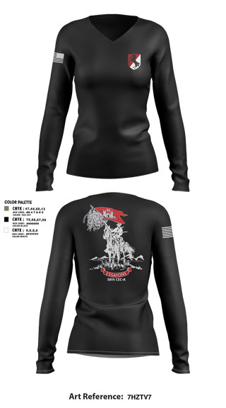 Womens Long Sleeve Vneck Shirt, 58th CEC-A, Army, Teamtime, Team time, sublimation, custom sports apparel, team uniforms, spirit wear, spiritwear, sports uniforms, custom shirts, team store, custom team store, fundraiser sports, apparel fundraiser