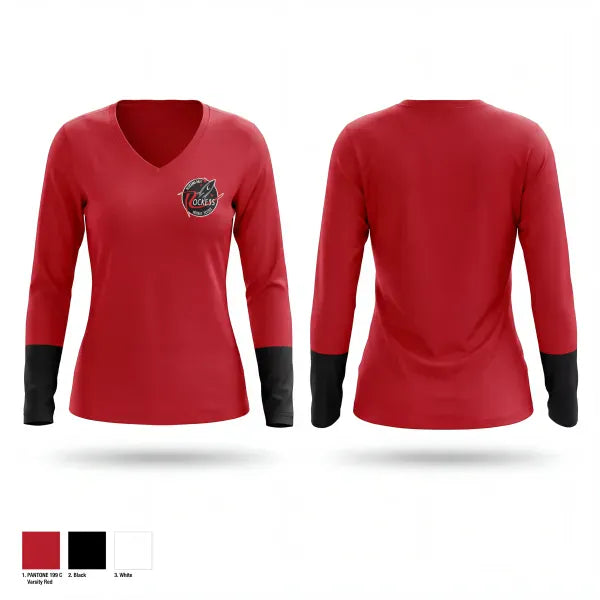 Womens Long Sleeve Vneck Shirt, Ramstad Rockets, Men's Basketball, Teamtime, Team time, sublimation, custom sports apparel, team uniforms, spirit wear, spiritwear, sports uniforms, custom shirts, team store, custom team store, fundraiser sports, apparel fundraiser