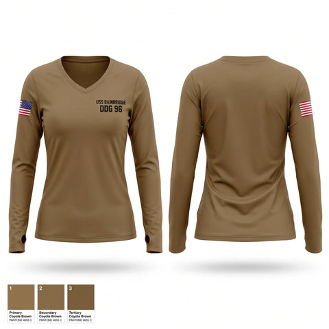 Womens Long Sleeve Vneck Shirt, USS BAINBRIDGE DDG 96, Navy, Teamtime, Team time, sublimation, custom sports apparel, team uniforms, spirit wear, spiritwear, sports uniforms, custom shirts, team store, custom team store, fundraiser sports, apparel fundraiser