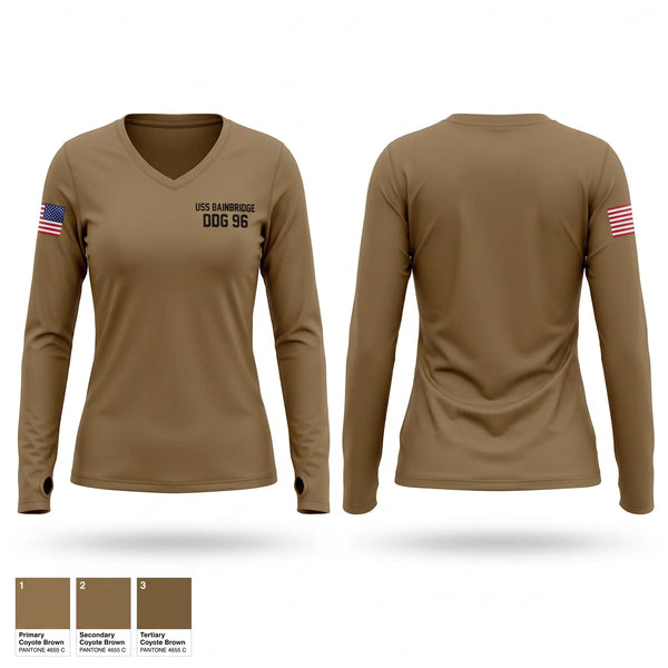 Womens Long Sleeve Vneck Shirt, USS BAINBRIDGE DDG 96, Navy, Teamtime, Team time, sublimation, custom sports apparel, team uniforms, spirit wear, spiritwear, sports uniforms, custom shirts, team store, custom team store, fundraiser sports, apparel fundraiser