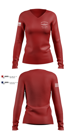 Womens Long Sleeve Vneck Shirt, Jefferson vol Fire Dept, Fire Department, Teamtime, Team time, sublimation, custom sports apparel, team uniforms, spirit wear, spiritwear, sports uniforms, custom shirts, team store, custom team store, fundraiser sports, apparel fundraiser