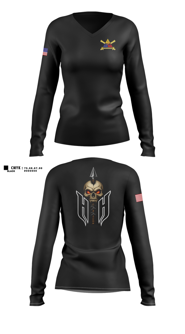 Womens Long Sleeve Vneck Shirt, 1AD DIVARTY HHB, Army, Teamtime, Team time, sublimation, custom sports apparel, team uniforms, spirit wear, spiritwear, sports uniforms, custom shirts, team store, custom team store, fundraiser sports, apparel fundraiser
