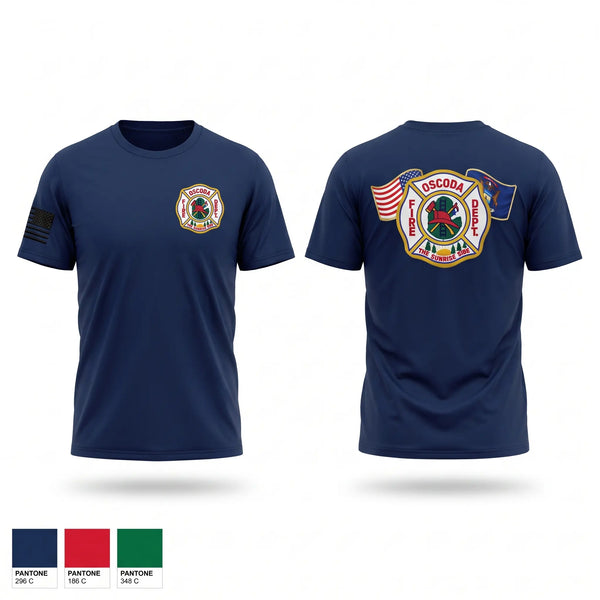 Old School Cotton Feel Shirt, Oscoda Fire Dept, Fire Department, Teamtime, Team time, sublimation, custom sports apparel, team uniforms, spirit wear, spiritwear, sports uniforms, custom shirts, team store, custom team store, fundraiser sports, apparel fundraiser