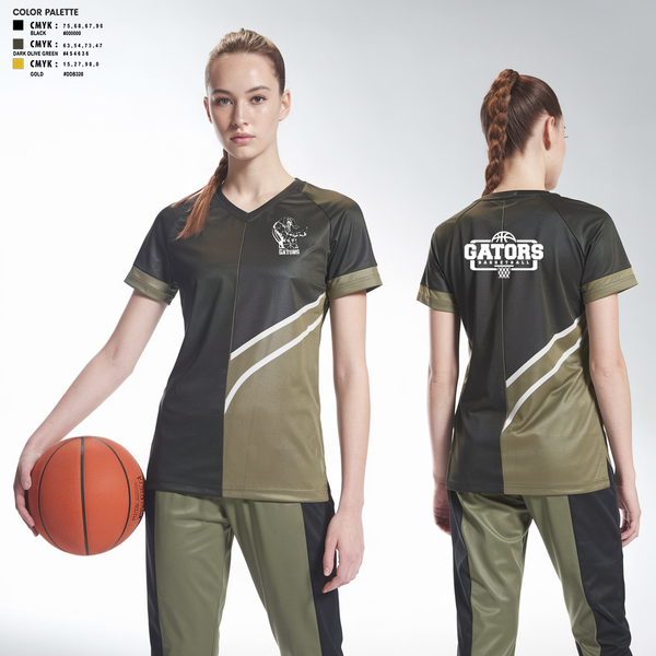 Womens Short Sleeve Vneck Shirt, Gators, Women's Basketball, Teamtime, Team time, sublimation, custom sports apparel, team uniforms, spirit wear, spiritwear, sports uniforms, custom shirts, team store, custom team store, fundraiser sports, apparel fundraiser