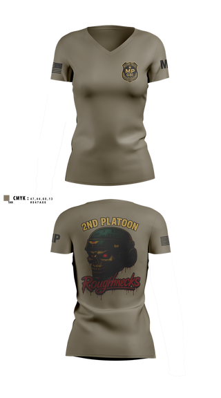 Womens Short Sleeve Vneck Shirt, 2nd Platoon roughnecks 49th, Army, Teamtime, Team time, sublimation, custom sports apparel, team uniforms, spirit wear, spiritwear, sports uniforms, custom shirts, team store, custom team store, fundraiser sports, apparel fundraiser