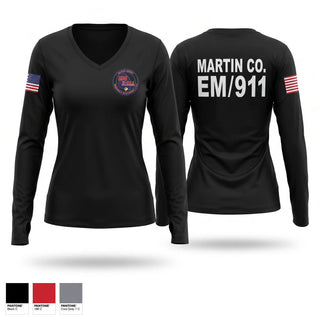 Womens Long Sleeve Vneck Shirt, Martin co EM/911, Fire Department, Teamtime, Team time, sublimation, custom sports apparel, team uniforms, spirit wear, spiritwear, sports uniforms, custom shirts, team store, custom team store, fundraiser sports, apparel fundraiser