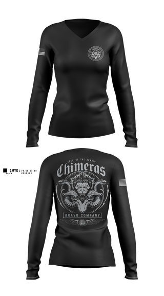 Womens Long Sleeve Vneck Shirt, Bravo Company, 401st Cyber Battalion, Army, Teamtime, Team time, sublimation, custom sports apparel, team uniforms, spirit wear, spiritwear, sports uniforms, custom shirts, team store, custom team store, fundraiser sports, apparel fundraiser