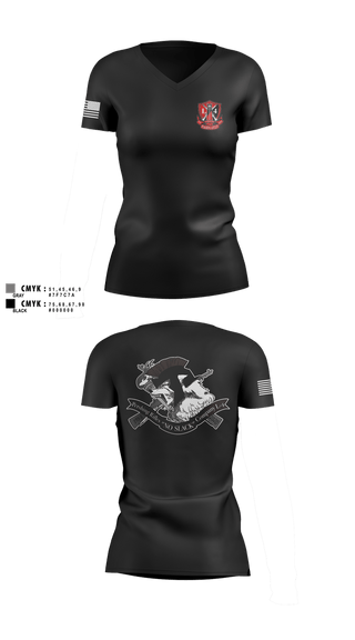 Womens Short Sleeve Vneck Shirt, Pershing Rifles, Company L-4, Army, Teamtime, Team time, sublimation, custom sports apparel, team uniforms, spirit wear, spiritwear, sports uniforms, custom shirts, team store, custom team store, fundraiser sports, apparel fundraiser