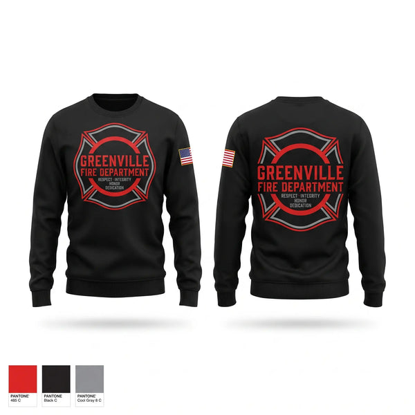 Crew Neck Sweatshirt, Greenville Fire Department, Fire Department, Teamtime, Team time, sublimation, custom sports apparel, team uniforms, spirit wear, spiritwear, sports uniforms, custom shirts, team store, custom team store, fundraiser sports, apparel fundraiser