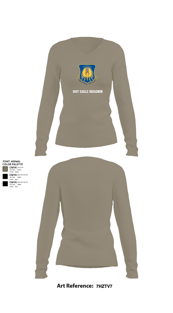 Womens Long Sleeve Vneck Shirt, 61st Eagle Squadron, Air Force, Teamtime, Team time, sublimation, custom sports apparel, team uniforms, spirit wear, spiritwear, sports uniforms, custom shirts, team store, custom team store, fundraiser sports, apparel fundraiser