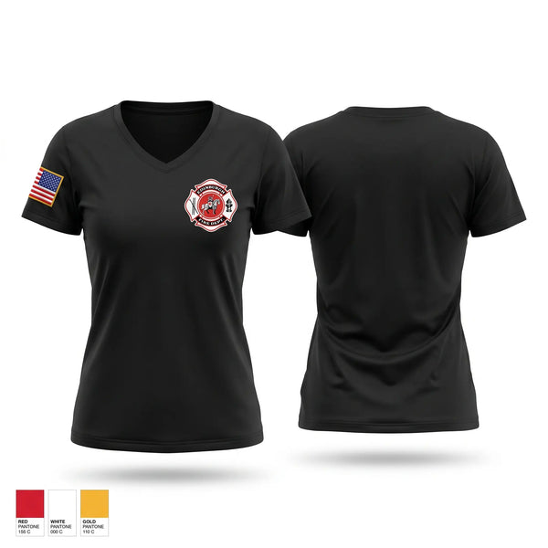 Womens Short Sleeve Vneck Shirt, Edinburgh Fire Lancer Logo, EMS/EMT, Teamtime, Team time, sublimation, custom sports apparel, team uniforms, spirit wear, spiritwear, sports uniforms, custom shirts, team store, custom team store, fundraiser sports, apparel fundraiser