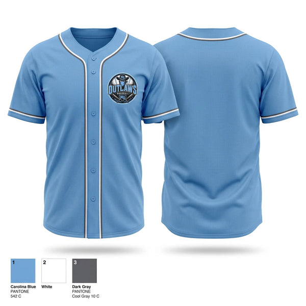 Full Button Baseball Jersey, Munford Outlaws, Baseball, Teamtime, Team time, sublimation, custom sports apparel, team uniforms, spirit wear, spiritwear, sports uniforms, custom shirts, team store, custom team store, fundraiser sports, apparel fundraiser