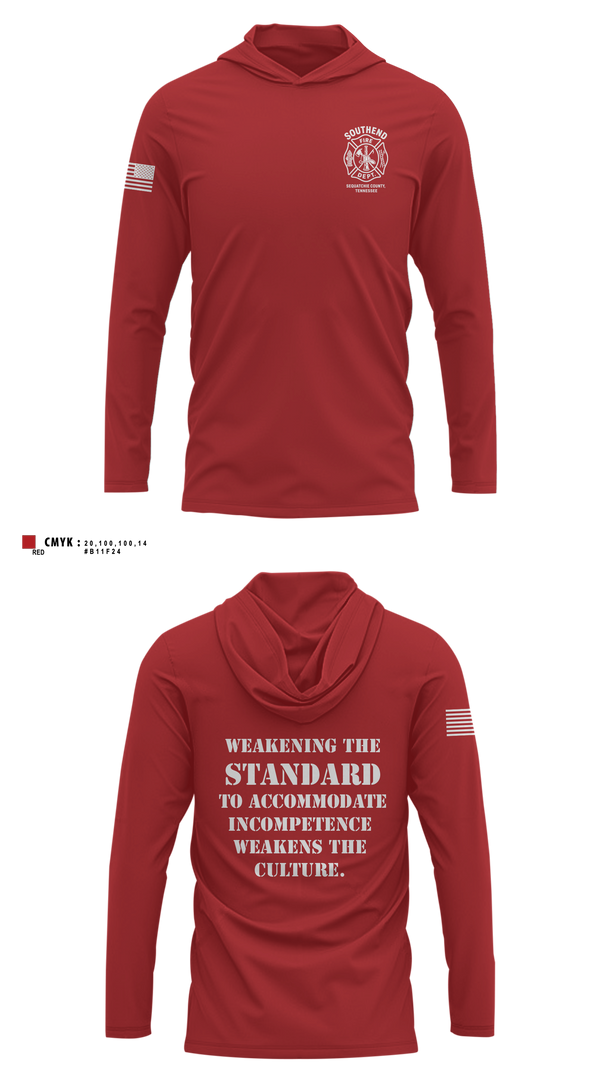 Long Sleeve Performance Shirt with hood, SOUTHEND FIRE DEPARTMENT, Fire Department, Teamtime, Team time, sublimation, custom sports apparel, team uniforms, spirit wear, spiritwear, sports uniforms, custom shirts, team store, custom team store, fundraiser sports, apparel fundraiser