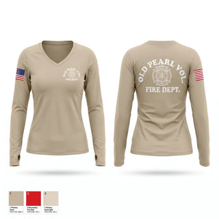 Womens Long Sleeve Vneck Shirt, Old Pearl Vol. Fire Department, Fire Department, Teamtime, Team time, sublimation, custom sports apparel, team uniforms, spirit wear, spiritwear, sports uniforms, custom shirts, team store, custom team store, fundraiser sports, apparel fundraiser