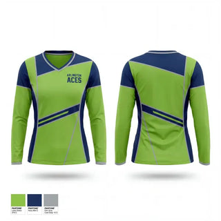 Womens Long Sleeve Vneck Shirt, Arlington Aces, Men's Soccer, Teamtime, Team time, sublimation, custom sports apparel, team uniforms, spirit wear, spiritwear, sports uniforms, custom shirts, team store, custom team store, fundraiser sports, apparel fundraiser