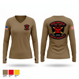 Womens Long Sleeve Vneck Shirt, HHB 40th DIVARTY, Army, Teamtime, Team time, sublimation, custom sports apparel, team uniforms, spirit wear, spiritwear, sports uniforms, custom shirts, team store, custom team store, fundraiser sports, apparel fundraiser