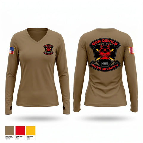 Womens Long Sleeve Vneck Shirt, HHB 40th DIVARTY, Army, Teamtime, Team time, sublimation, custom sports apparel, team uniforms, spirit wear, spiritwear, sports uniforms, custom shirts, team store, custom team store, fundraiser sports, apparel fundraiser