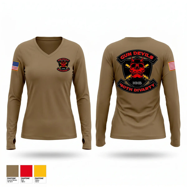 Womens Long Sleeve Vneck Shirt, HHB 40th DIVARTY, Army, Teamtime, Team time, sublimation, custom sports apparel, team uniforms, spirit wear, spiritwear, sports uniforms, custom shirts, team store, custom team store, fundraiser sports, apparel fundraiser