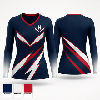 Womens Long Sleeve Vneck Shirt, BlueStreaks, Track & Field, Teamtime, Team time, sublimation, custom sports apparel, team uniforms, spirit wear, spiritwear, sports uniforms, custom shirts, team store, custom team store, fundraiser sports, apparel fundraiser