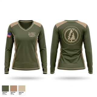 Womens Long Sleeve Vneck Shirt, KLAMATH NATIONAL FOREST, Fire Department, Teamtime, Team time, sublimation, custom sports apparel, team uniforms, spirit wear, spiritwear, sports uniforms, custom shirts, team store, custom team store, fundraiser sports, apparel fundraiser