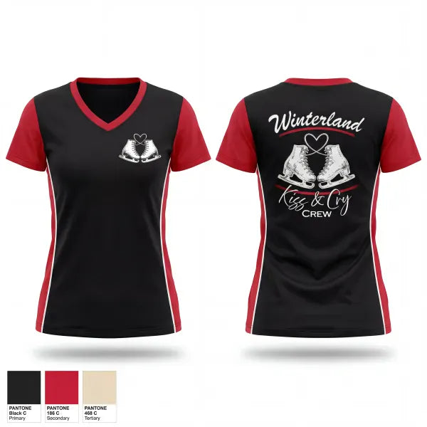 Womens Short Sleeve Vneck Shirt, Winterland Kiss and Cry Crew, Ice Hockey, Teamtime, Team time, sublimation, custom sports apparel, team uniforms, spirit wear, spiritwear, sports uniforms, custom shirts, team store, custom team store, fundraiser sports, apparel fundraiser