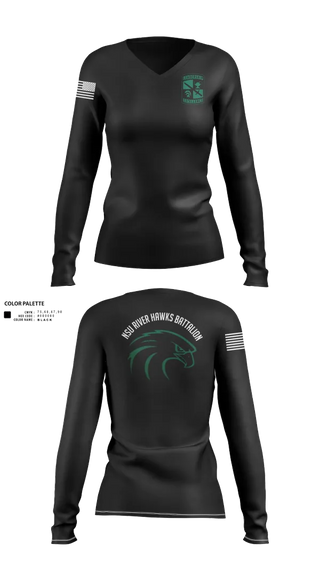 Womens Long Sleeve Vneck Shirt, River Hawks, Army, Teamtime, Team time, sublimation, custom sports apparel, team uniforms, spirit wear, spiritwear, sports uniforms, custom shirts, team store, custom team store, fundraiser sports, apparel fundraiser