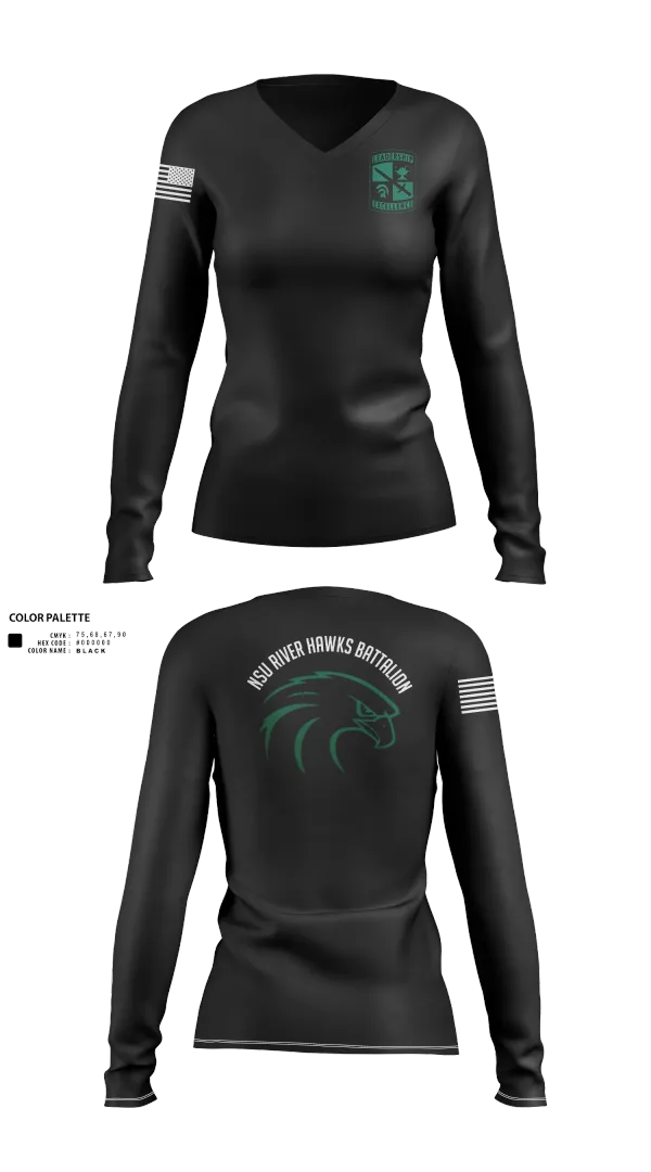 Womens Long Sleeve Vneck Shirt, River Hawks, Army, Teamtime, Team time, sublimation, custom sports apparel, team uniforms, spirit wear, spiritwear, sports uniforms, custom shirts, team store, custom team store, fundraiser sports, apparel fundraiser