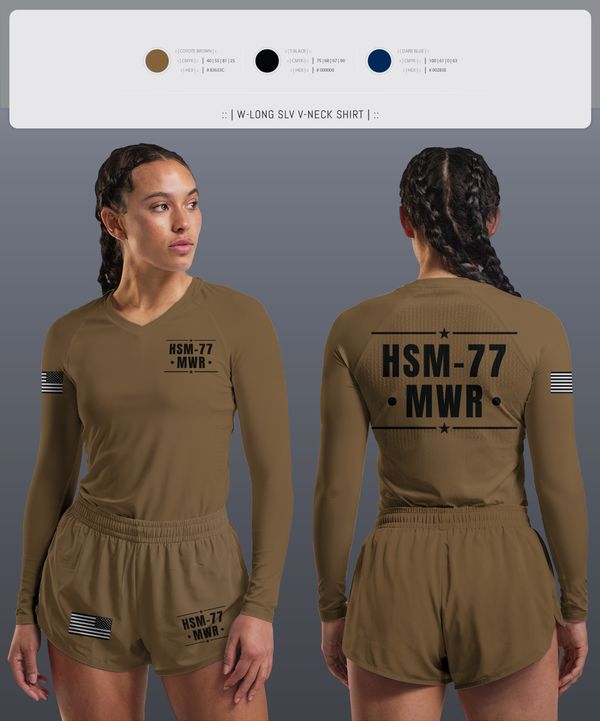 Womens Long Sleeve Vneck Shirt, HSM-77 MWR, , Teamtime, Team time, sublimation, custom sports apparel, team uniforms, spirit wear, spiritwear, sports uniforms, custom shirts, team store, custom team store, fundraiser sports, apparel fundraiser