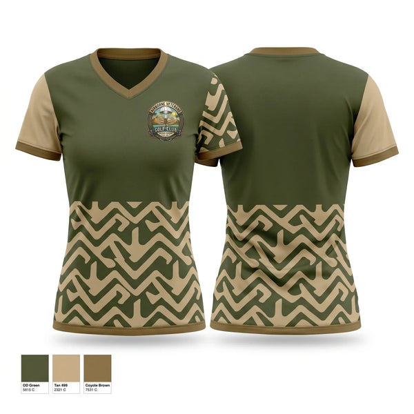 Womens Short Sleeve Vneck Shirt, Airborne Veterans Gold Club, Golf, Teamtime, Team time, sublimation, custom sports apparel, team uniforms, spirit wear, spiritwear, sports uniforms, custom shirts, team store, custom team store, fundraiser sports, apparel fundraiser