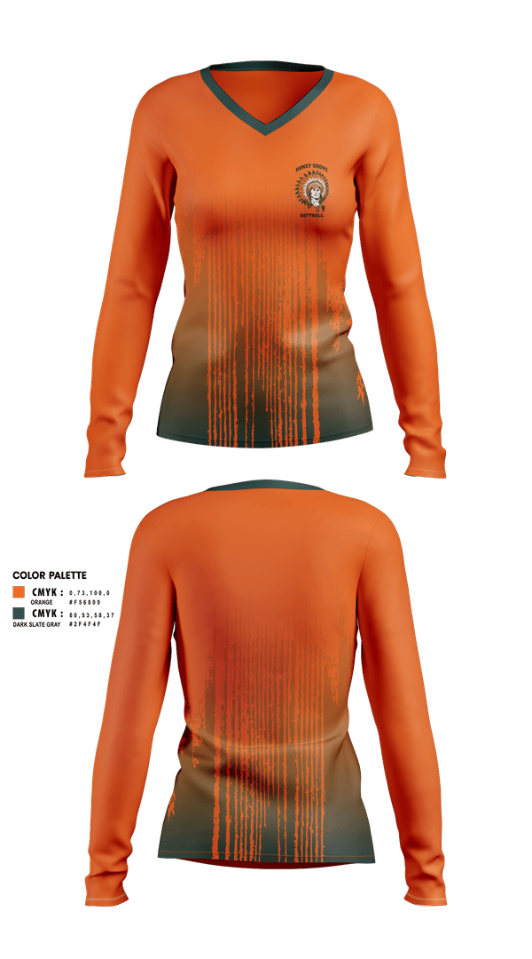 Womens Long Sleeve Vneck Shirt, Honey Grove, Softball, Teamtime, Team time, sublimation, custom sports apparel, team uniforms, spirit wear, spiritwear, sports uniforms, custom shirts, team store, custom team store, fundraiser sports, apparel fundraiser