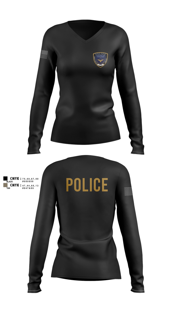 Womens Long Sleeve Vneck Shirt, Bibb County BOE Police Department, Police, Teamtime, Team time, sublimation, custom sports apparel, team uniforms, spirit wear, spiritwear, sports uniforms, custom shirts, team store, custom team store, fundraiser sports, apparel fundraiser