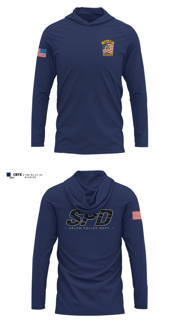 Long Sleeve hooded sunshirt, Salem Police Department, Police, Teamtime, Team time, sublimation, custom sports apparel, team uniforms, spirit wear, spiritwear, sports uniforms, custom shirts, team store, custom team store, fundraiser sports, apparel fundraiser