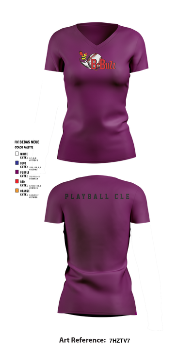 B Buzz Baseball League 75019054 Women's Short Sleeve V-neck Shirt - 3