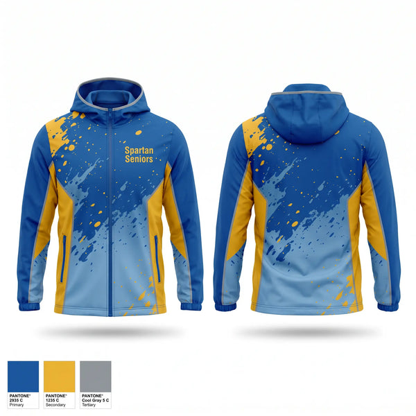 Windbreaker, Spartan Seniors, Cross Country, Teamtime, Team time, sublimation, custom sports apparel, team uniforms, spirit wear, spiritwear, sports uniforms, custom shirts, team store, custom team store, fundraiser sports, apparel fundraiser
