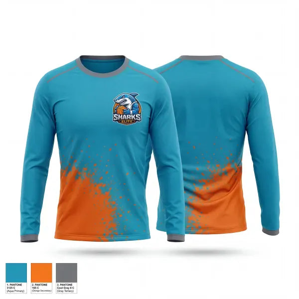 Long Sleeve Performance Shirt, Sharks Elite, Men's Basketball, Teamtime, Team time, sublimation, custom sports apparel, team uniforms, spirit wear, spiritwear, sports uniforms, custom shirts, team store, custom team store, fundraiser sports, apparel fundraiser
